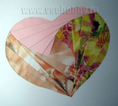 открытка с сердечком из бумаги Iris folding